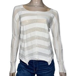 Crea Concept Women’s Size 38 S White Striped Burnout Jagged Edges Top Shirt